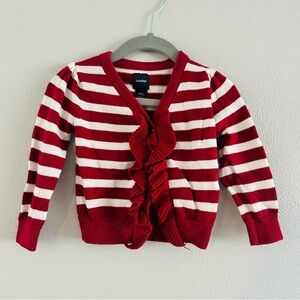 GAP Red and Cream Striped Toddler Cardigan Size 12-18 month